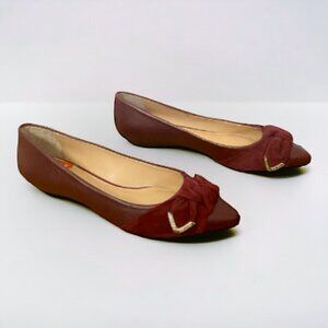 Antonio Melani Suede Pointed Toe Bow Comfort Flats in Burgundy, Women's Size 6.5
